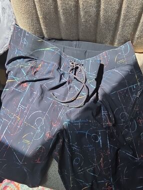lululemon athletica Black Boardshorts with Multicolor Scribble Print
